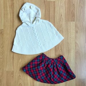 EUC Janie and Jack Baby Girl Plaid Skirt and Gap Cable Knit Cape Sweater